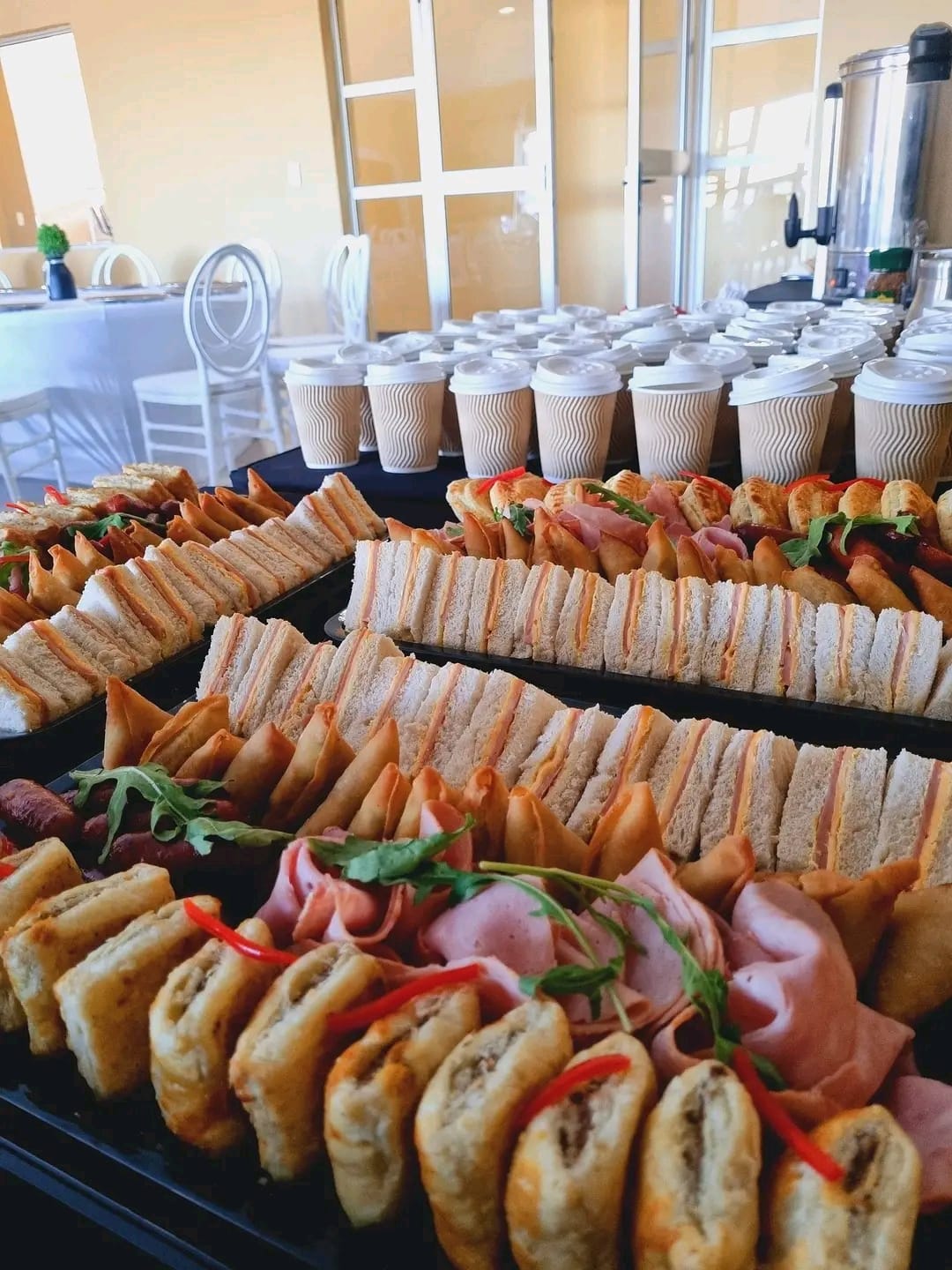 Corporate catering: sandwich platter with coffee service in elegant venue